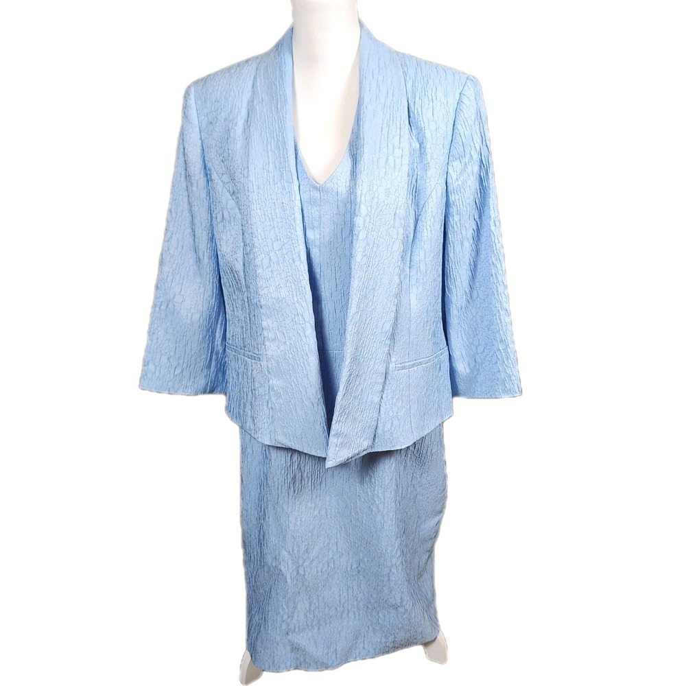 Albert Nipon Dress Suit Womens 16 Powder Blue Textured Dress Jacket MOB MOG NEW